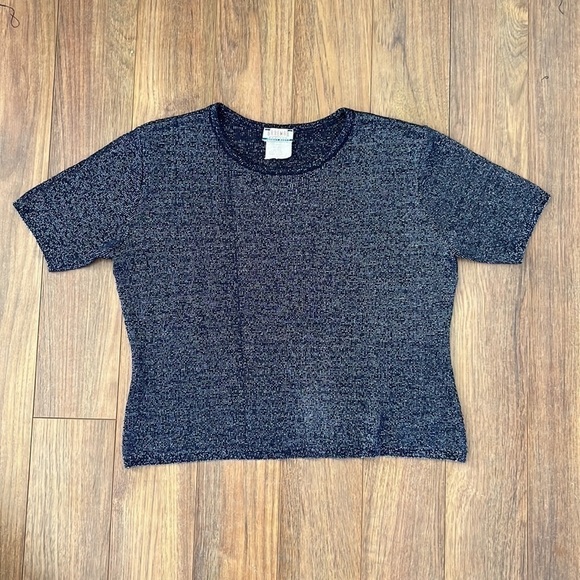 VINTAGE Braemar Jeremy Scott Navy Sparkly Top - Picture 5 of 5